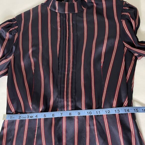Sandro Respect Striped Navy Red White Pleated mini Dress FR38/US 6 long sleeve - Picture 6 of 12